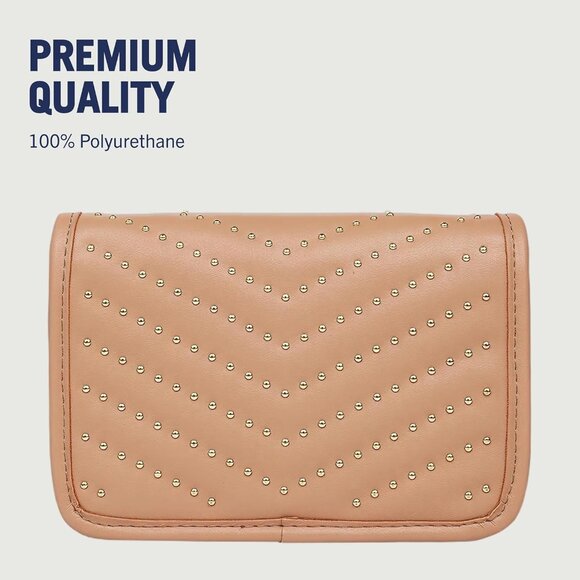 Camel Horseshoe Multi Stud Flap Crossbody Bag with Chain Strap & Quilted Chevron - Picture 5 of 6